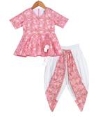 Pink & White Quirky Peplum Top with Cowl Dhoti Pants