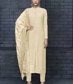 off white embroidered georgette stitched salwar with dupatta