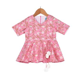 Pink & White Quirky Peplum Top with Cowl Dhoti Pants 2