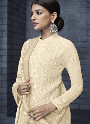 off white embroidered georgette stitched salwar with dupatta 2