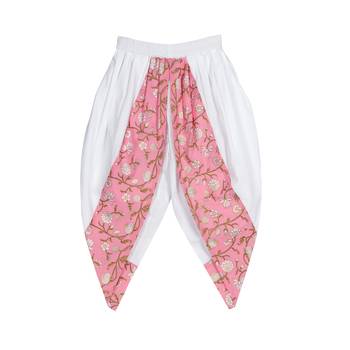 Pink & White Quirky Peplum Top with Cowl Dhoti Pants 3
