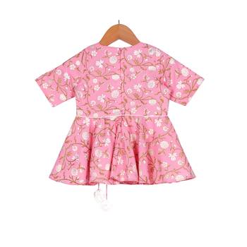 Pink & White Quirky Peplum Top with Cowl Dhoti Pants 4