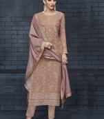 beige embroidered georgette stitched kameez  with dupatta