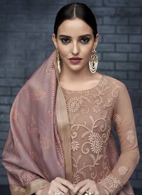 beige embroidered georgette stitched kameez  with dupatta 3