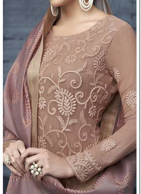 beige embroidered georgette stitched kameez  with dupatta 4