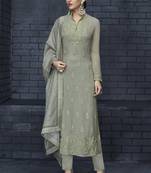 grey embroidered georgette stitched salwar with dupatta