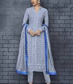blue embroidered georgette stitched salwar with dupatta