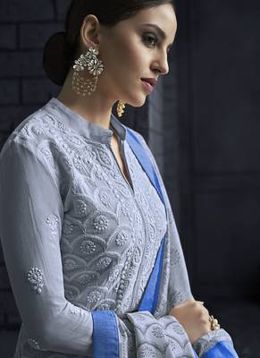 blue embroidered georgette stitched salwar with dupatta 3