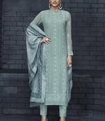 turquoise embroidered georgette stitched salwar with dupatta