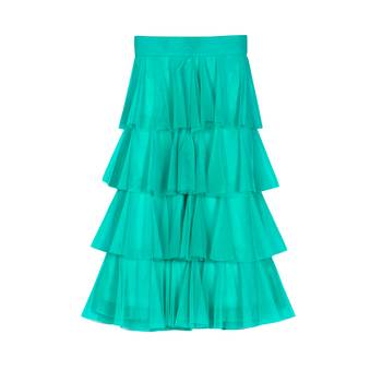 Turquoise & Red Tiered Frill Pants with Embroidered Crop Top 3