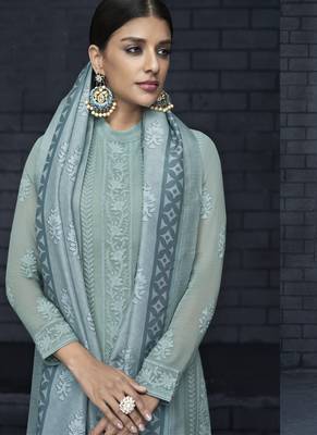 turquoise embroidered georgette stitched salwar with dupatta 2