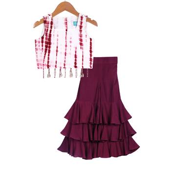 Maroon Tie Dye Crop Top with Sharara 1