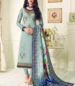 grey embroidered georgette semi stitched salwar with dupatta