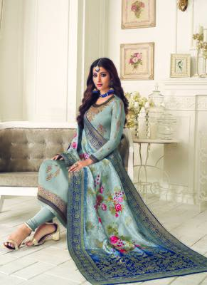 grey embroidered georgette semi stitched salwar with dupatta 2