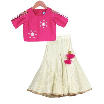 Magenta & Champagne Classic Palazzo with Crop Top 1