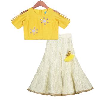 Yellow & Champagne Classic Palazzo with Crop Top 1
