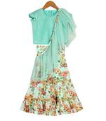 Blue Printed Sharara with Attached Dupatta & Crop Top