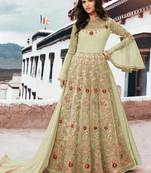 Beige Embroidered Net Semi Stitched Salwar With Dupatta