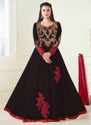 Black Embroidered Silk Blend Semi Stitched Salwar With Dupatta 1