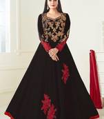 Black Embroidered Silk Blend Semi Stitched Salwar With Dupatta