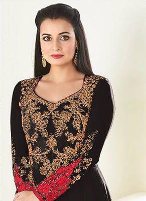 Black Embroidered Silk Blend Semi Stitched Salwar With Dupatta 2
