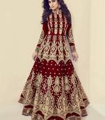 Maroon Embroidered Silk Blend Semi Stitched Salwar With Dupatta