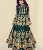 Green Embroidered Silk Blend Semi Stitched Salwar With Dupatta