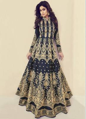 Blue Embroidered Silk Blend Semi Stitched Salwar With Dupatta 1