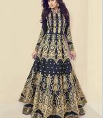 Blue Embroidered Silk Blend Semi Stitched Salwar With Dupatta