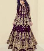 Wine Embroidered Silk Blend Semi Stitched Salwar With Dupatta