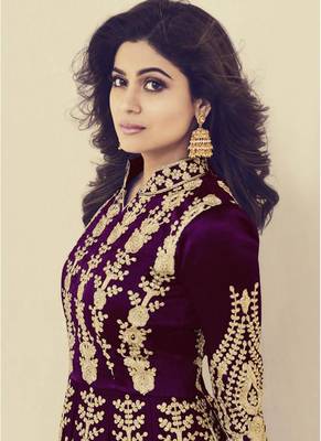 Wine Embroidered Silk Blend Semi Stitched Salwar With Dupatta 2
