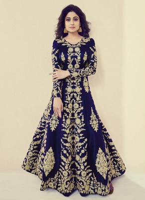 Blue Embroidered Silk Blend Semi Stitched Salwar With Dupatta 1
