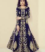 Blue Embroidered Silk Blend Semi Stitched Salwar With Dupatta