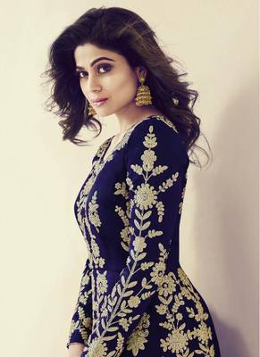 Blue Embroidered Silk Blend Semi Stitched Salwar With Dupatta 2