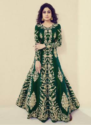 Green Embroidered Silk Blend Semi Stitched Salwar With Dupatta 1