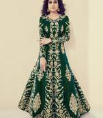 Green Embroidered Silk Blend Semi Stitched Salwar With Dupatta