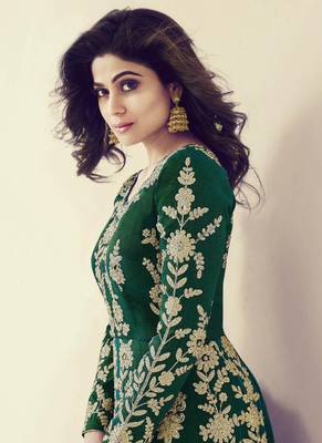Green Embroidered Silk Blend Semi Stitched Salwar With Dupatta 2