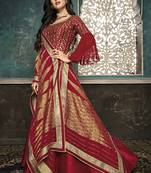 Red Embroidered Silk Blend Semi Stitched Salwar With Dupatta