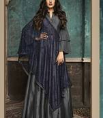 Grey Embroidered Silk Blend Semi Stitched Salwar With Dupatta