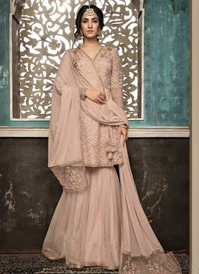 Pink Embroidered Net Semi Stitched Salwar With Dupatta 1