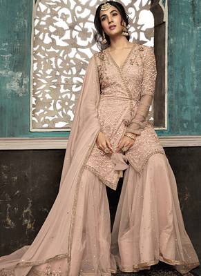 Pink Embroidered Net Semi Stitched Salwar With Dupatta 2