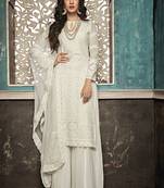 White Embroidered Georgette Semi Stitched Salwar With Dupatta