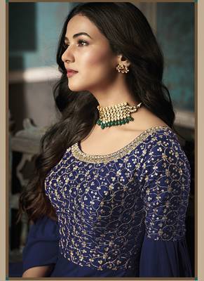 Blue Embroidered Silk Blend Semi Stitched Salwar With Dupatta 3