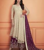 off white embroidered net stitched salwar with dupatta