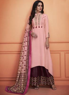 Pink Embroidered Silk Blend Stitched Salwar With Dupatta 1