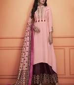 Pink Embroidered Silk Blend Stitched Salwar With Dupatta