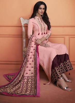 Pink Embroidered Silk Blend Stitched Salwar With Dupatta 2