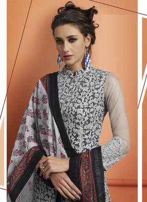 Black Embroidered Net Stitched Salwar With Dupatta 2