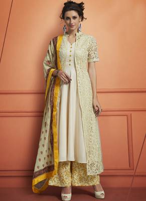 Off White Embroidered Net Stitched Salwar With Dupatta 1
