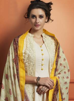 Off White Embroidered Net Stitched Salwar With Dupatta 2